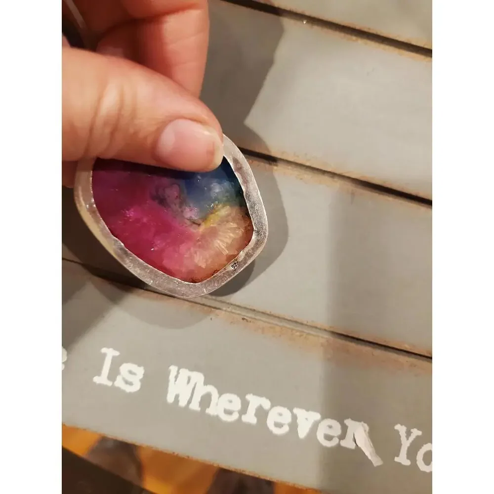 925 large solar rainbow quartz necklace - Picture 8 of 12